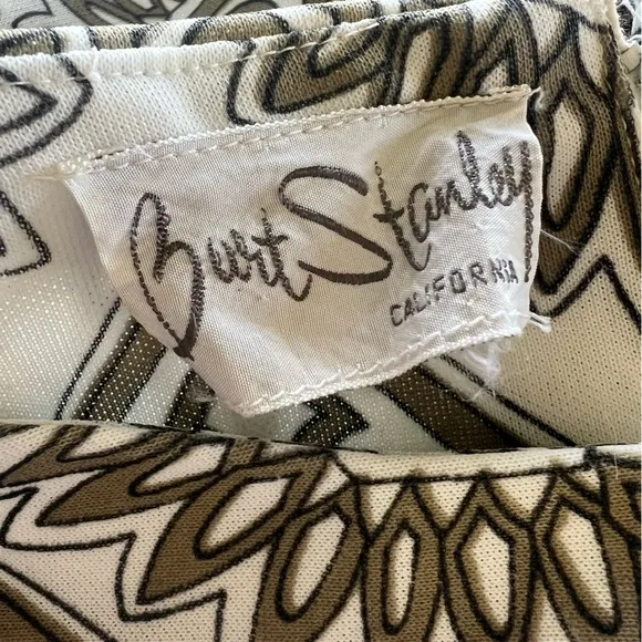 Vintage Burt Stanley 1960s Retro White Olive Green Shift Dress 60s Mod