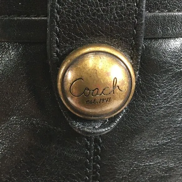 Vintage Coach Fayth Black Leather Knee High Boots 6.5 B Brass Button Block Heel
