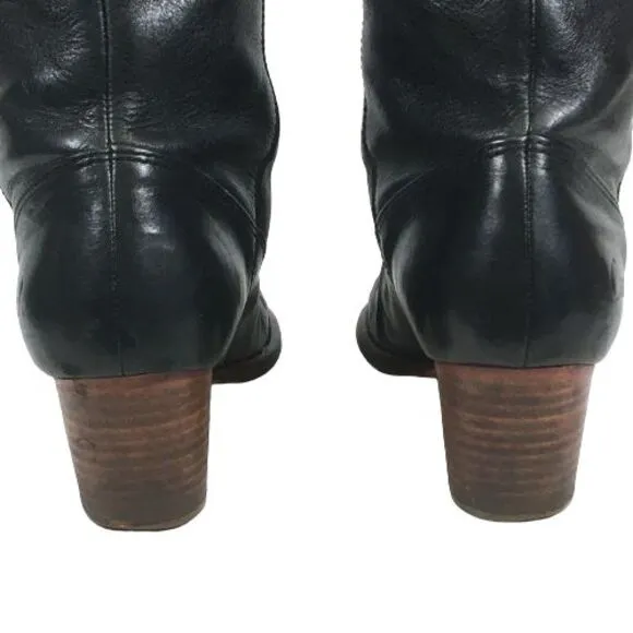 Vintage Coach Fayth Black Leather Knee High Boots 6.5 B Brass Button Block Heel