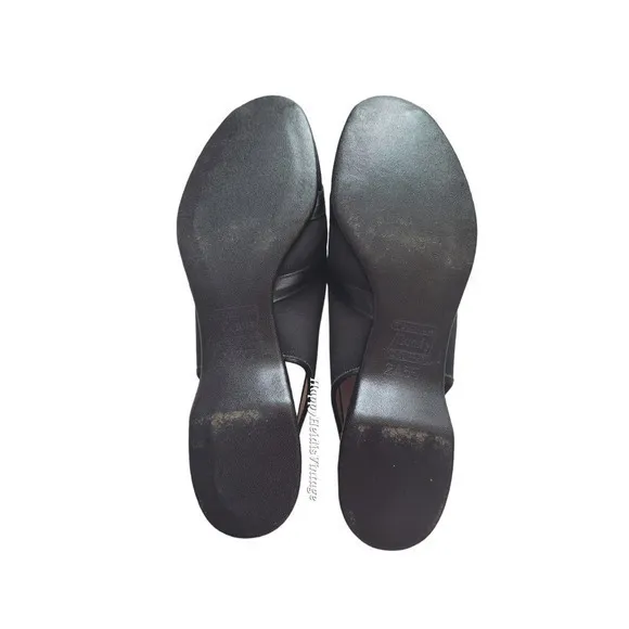Vintage Daniel Green Black Retro Glam Satin Open‎ Toe Sling Back Slippers Shoes