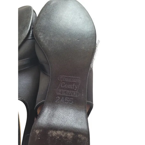 Vintage Daniel Green Black Retro Glam Satin Open‎ Toe Sling Back Slippers Shoes