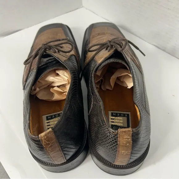 Vintage David Eden Men’s Crocodile Oxford Shoe Brown Lace Up Malik Two Tone 11M