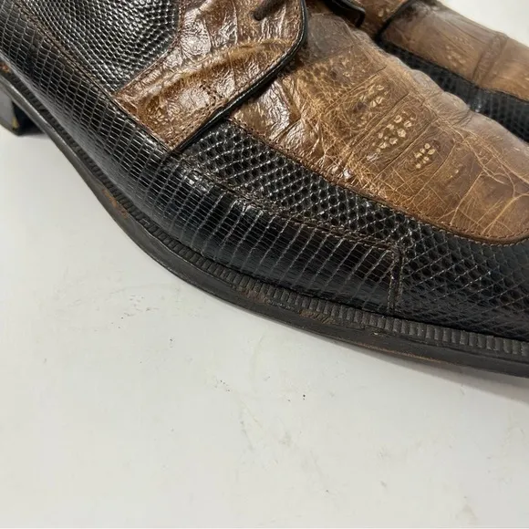 Vintage David Eden Men’s Crocodile Oxford Shoe Brown Lace Up Malik Two Tone 11M