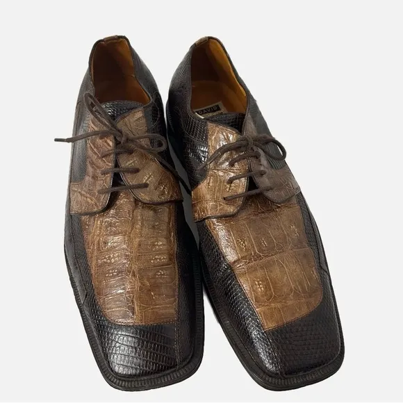 Vintage David Eden Men’s Crocodile Oxford Shoe Brown Lace Up Malik Two Tone 11M