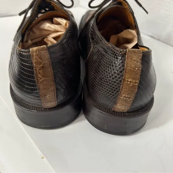 Vintage David Eden Men’s Crocodile Oxford Shoe Brown Lace Up Malik Two Tone 11M