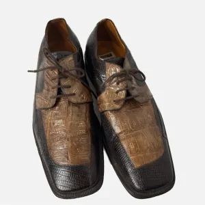 Vintage David Eden Men’s Crocodile Oxford Shoe Brown Lace Up Malik Two Tone 11M