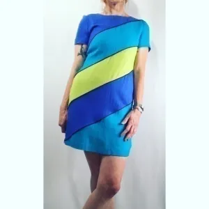 Vintage David Warren Color Block Striped A-Line Dress