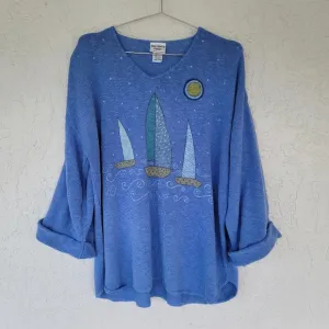 Vintage Den Doris Closet Nautical Sweater Womens One Size Blue Hand Painted