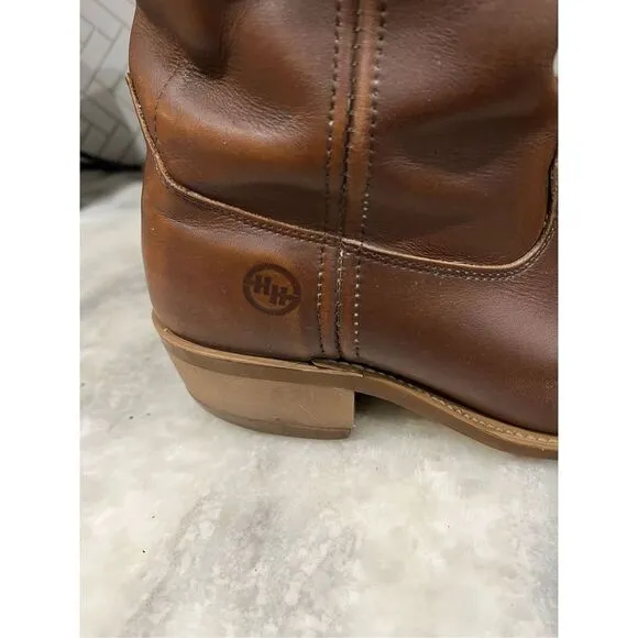 Vintage Double H Boot Ranch Wellington Brown Leather Cowboy Work Boots Sz 10.5