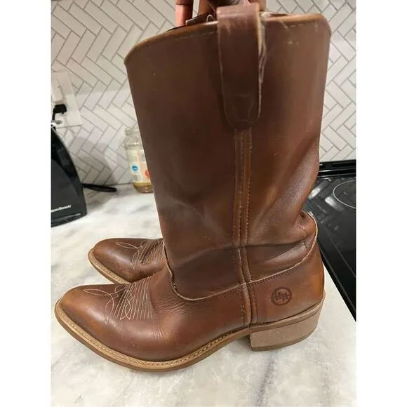 Vintage Double H Boot Ranch Wellington Brown Leather Cowboy Work Boots Sz 10.5
