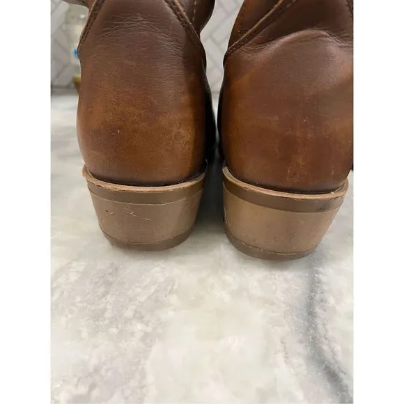 Vintage Double H Boot Ranch Wellington Brown Leather Cowboy Work Boots Sz 10.5