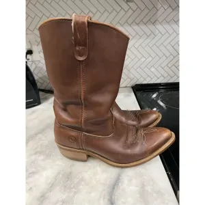 Vintage Double H Boot Ranch Wellington Brown Leather Cowboy Work Boots Sz 10.5