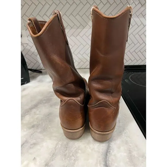 Vintage Double H Boot Ranch Wellington Brown Leather Cowboy Work Boots Sz 10.5