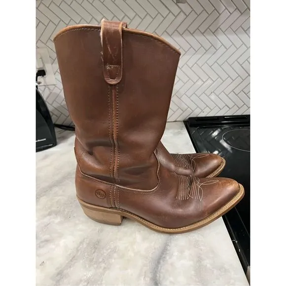 Vintage Double H Boot Ranch Wellington Brown Leather Cowboy Work Boots Sz 10.5