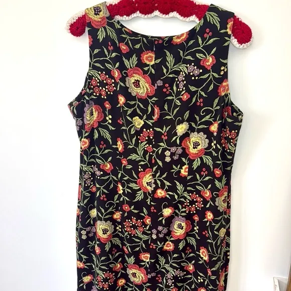 Vintage Floral Sleeveless Sundress - Black and Red Orange Sz 14