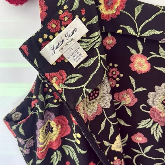 Vintage Floral Sleeveless Sundress - Black and Red Orange Sz 14