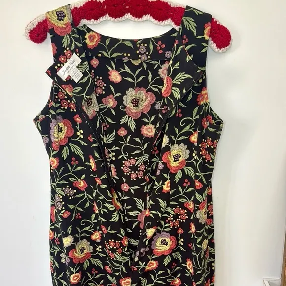 Vintage Floral Sleeveless Sundress - Black and Red Orange Sz 14