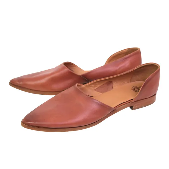 Vintage Foundry Co BROWN GENUINE LEATHER FLAT POINTED SLIP ON BALLET SHOES Sz 10