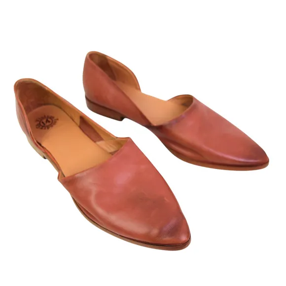 Vintage Foundry Co BROWN GENUINE LEATHER FLAT POINTED SLIP ON BALLET SHOES Sz 10