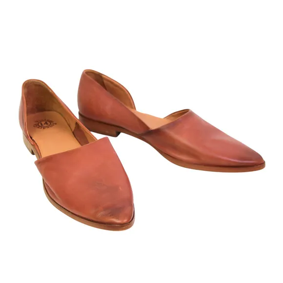 Vintage Foundry Co BROWN GENUINE LEATHER FLAT POINTED SLIP ON BALLET SHOES Sz 10