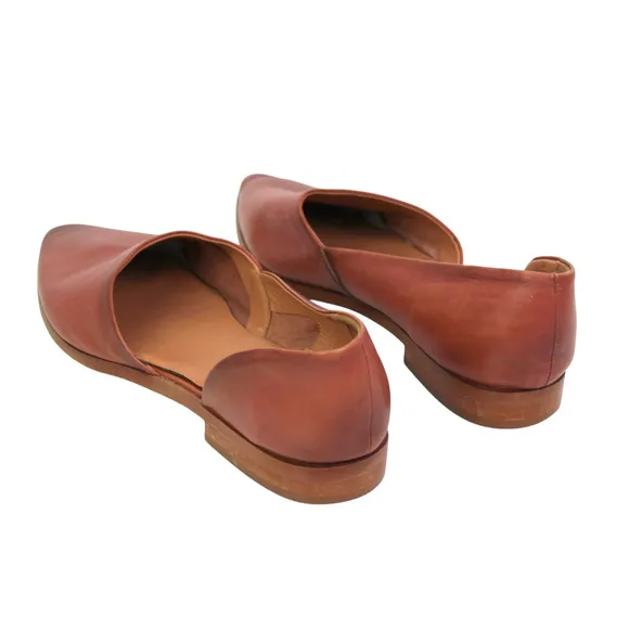 Vintage Foundry Co BROWN GENUINE LEATHER FLAT POINTED SLIP ON BALLET SHOES Sz 10