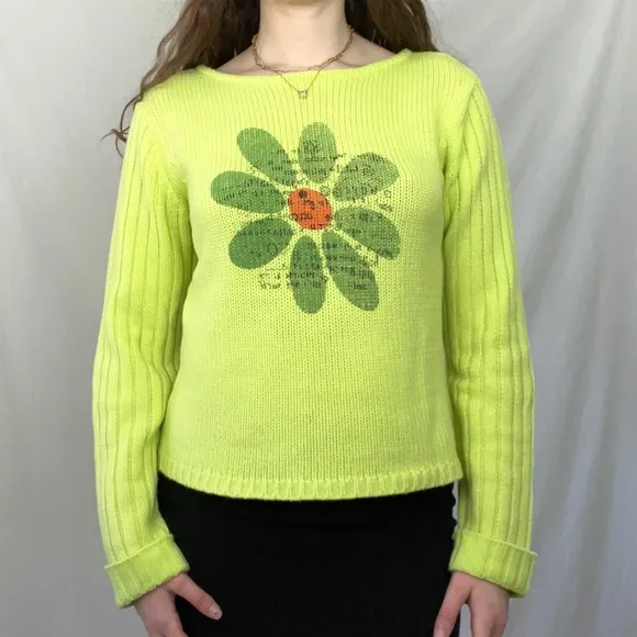 Vintage Green Knit Floral Sweater 💚💐