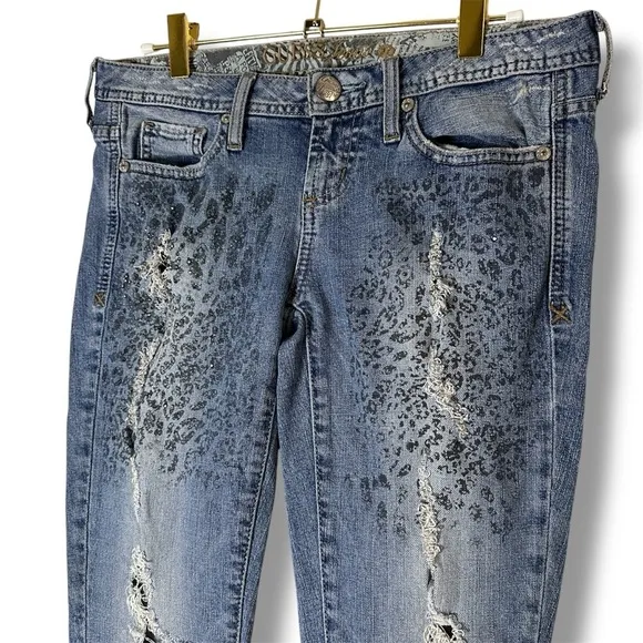 VINTAGE GUESS Scarlet Skinny Leg Bedazzle Y2K Low Rise Hip Hugger Denim Jeans 27