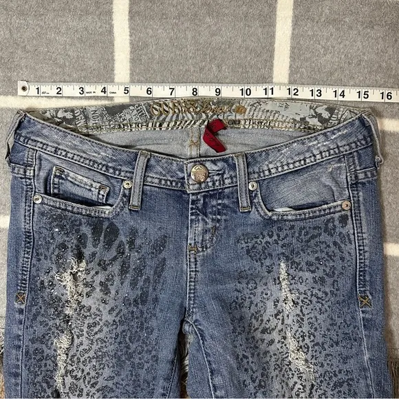 VINTAGE GUESS Scarlet Skinny Leg Bedazzle Y2K Low Rise Hip Hugger Denim Jeans 27