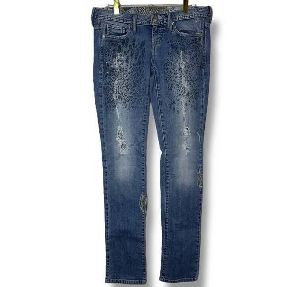 VINTAGE GUESS Scarlet Skinny Leg Bedazzle Y2K Low Rise Hip Hugger Denim Jeans 27