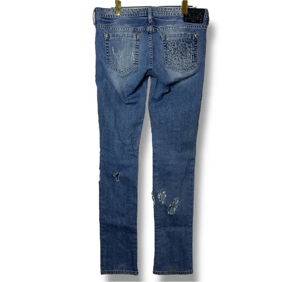 VINTAGE GUESS Scarlet Skinny Leg Bedazzle Y2K Low Rise Hip Hugger Denim Jeans 27