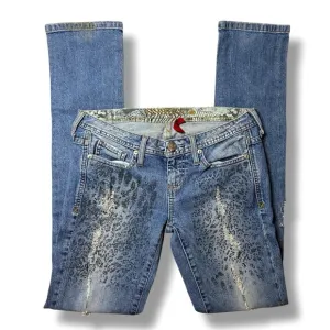 VINTAGE GUESS Scarlet Skinny Leg Bedazzle Y2K Low Rise Hip Hugger Denim Jeans 27
