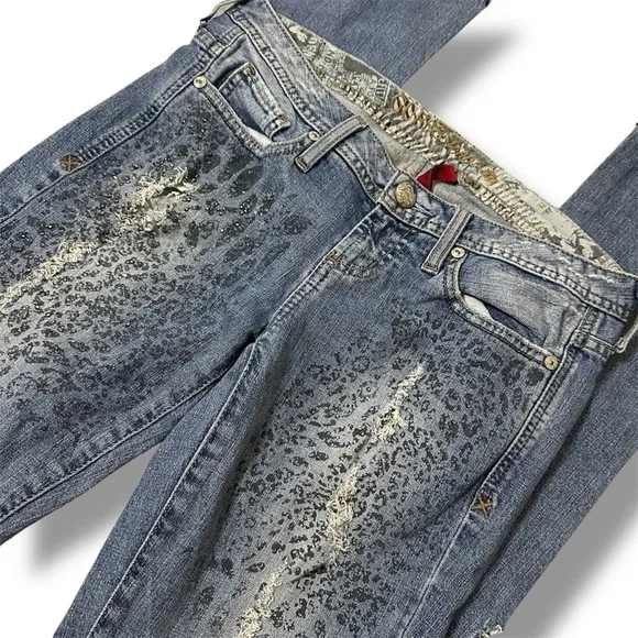 VINTAGE GUESS Scarlet Skinny Leg Bedazzle Y2K Low Rise Hip Hugger Denim Jeans 27