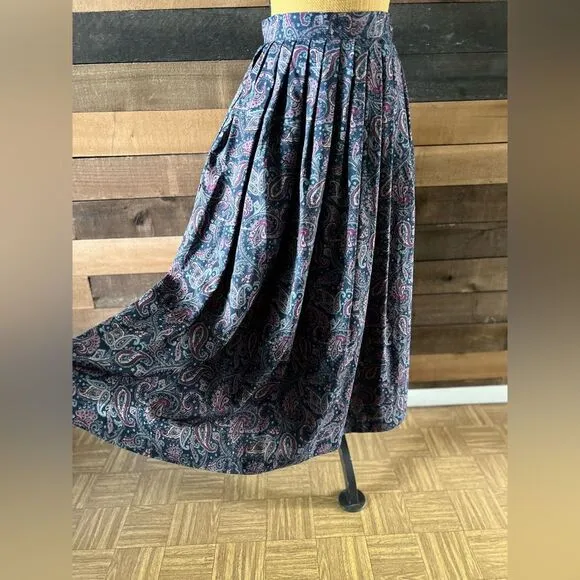 Vintage Laura Ashley Wool Blend Paislry Floral Midi Skirt