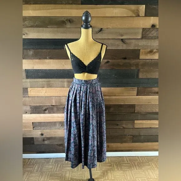 Vintage Laura Ashley Wool Blend Paislry Floral Midi Skirt