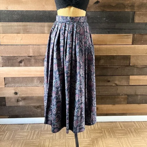 Vintage Laura Ashley Wool Blend Paislry Floral Midi Skirt
