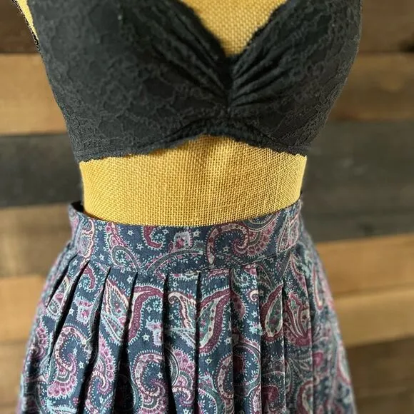 Vintage Laura Ashley Wool Blend Paislry Floral Midi Skirt