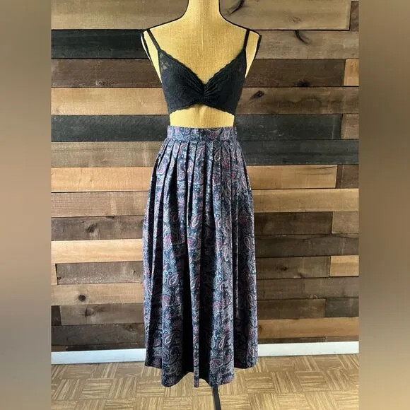 Vintage Laura Ashley Wool Blend Paislry Floral Midi Skirt