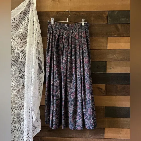 Vintage Laura Ashley Wool Blend Paislry Floral Midi Skirt