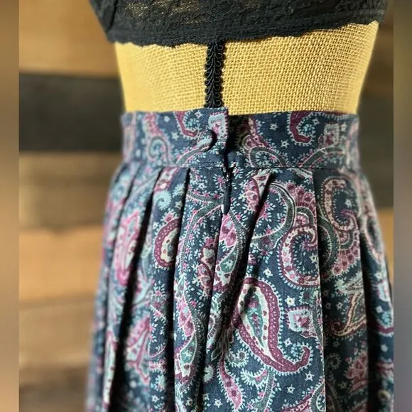 Vintage Laura Ashley Wool Blend Paislry Floral Midi Skirt