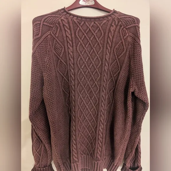 Vintage L.L. Bean Oversize Cable Knit Fisherman Chunky Cotton Linen Sweater XL