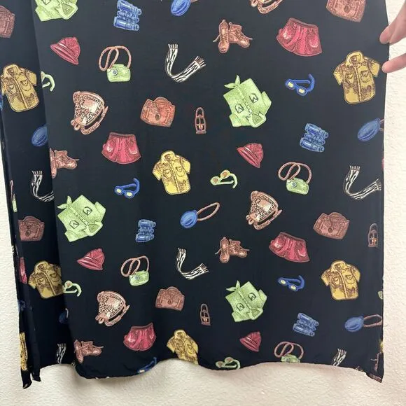 Vintage Loco Lindo Sleeveless Maxi Dress Vacation Tourist Novelty Print Black S