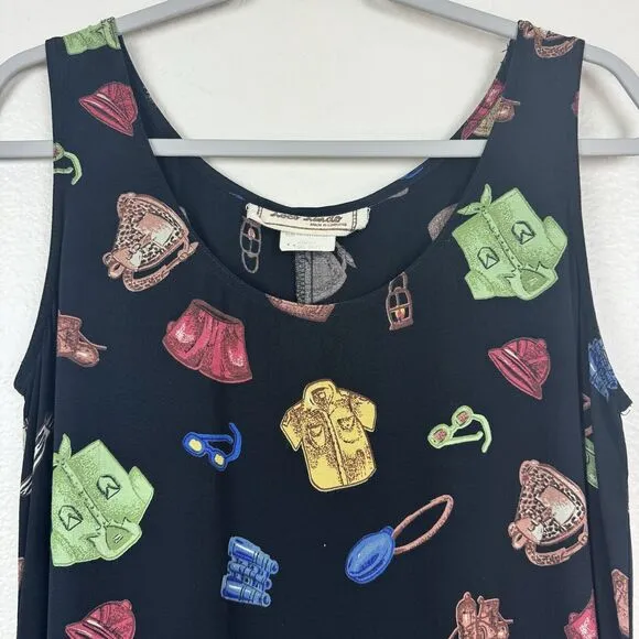 Vintage Loco Lindo Sleeveless Maxi Dress Vacation Tourist Novelty Print Black S
