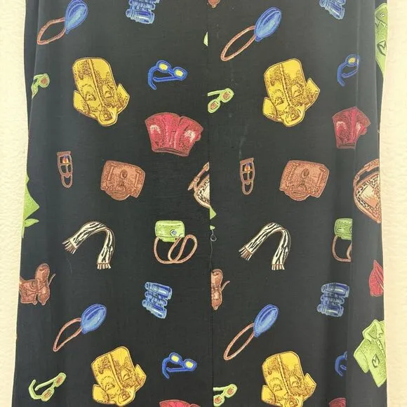 Vintage Loco Lindo Sleeveless Maxi Dress Vacation Tourist Novelty Print Black S