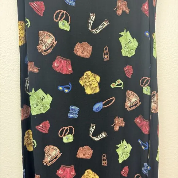 Vintage Loco Lindo Sleeveless Maxi Dress Vacation Tourist Novelty Print Black S