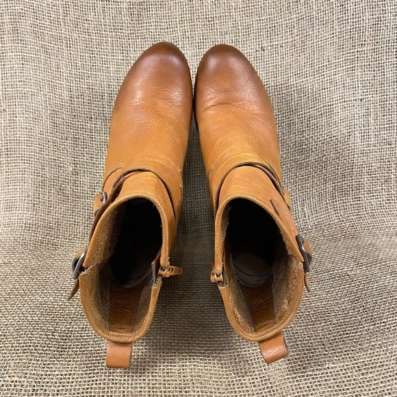 Vintage Lucky brand booties boots zip up buckle tan leather sz  9M