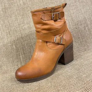 Vintage Lucky brand booties boots zip up buckle tan leather sz  9M