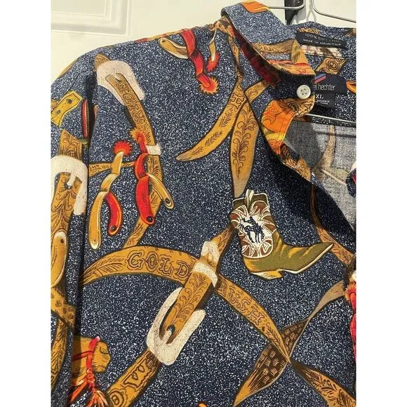 Vintage Men's Daniel Hechter Wild West AOP Button‎ Down Sz XL Cowboy Horse Boots