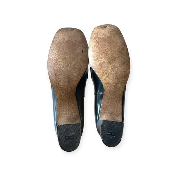 Vintage Navy Leather Slip On Heel with Large Buckles. Size 8.5. Inspirations by