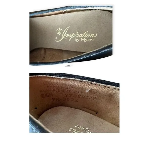 Vintage Navy Leather Slip On Heel with Large Buckles. Size 8.5. Inspirations by