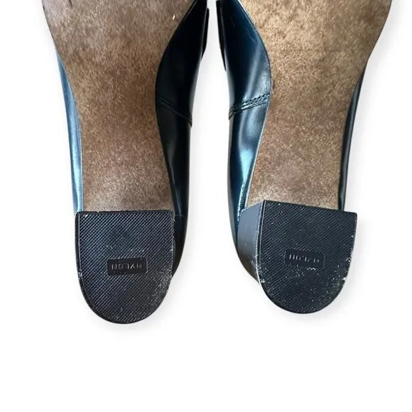 Vintage Navy Leather Slip On Heel with Large Buckles. Size 8.5. Inspirations by